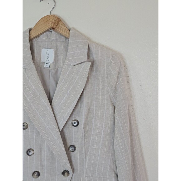 Joie Linen Blend Blazer Womens M Beige Pinstripe Double Breasted Jacket - Picture 2 of 12